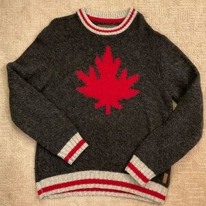 🇨🇦 🍁 Roots Men’s Grey Red Cream XL Wool Blend Maple Leaf Sweater Vintage Y2K